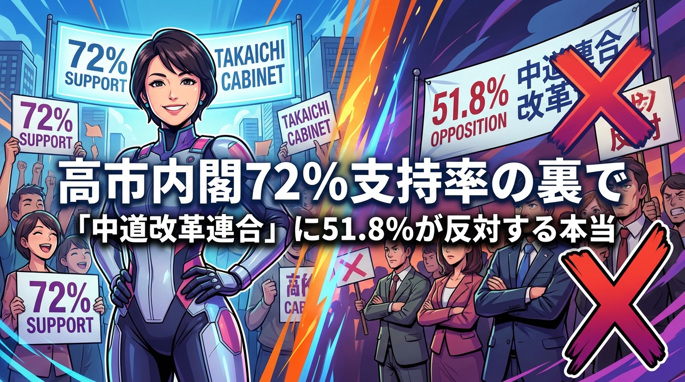 高市内閣72％支持率の裏で「中道改革連合」に51.8％が反対する本当の理由は？国民の本音を整理
