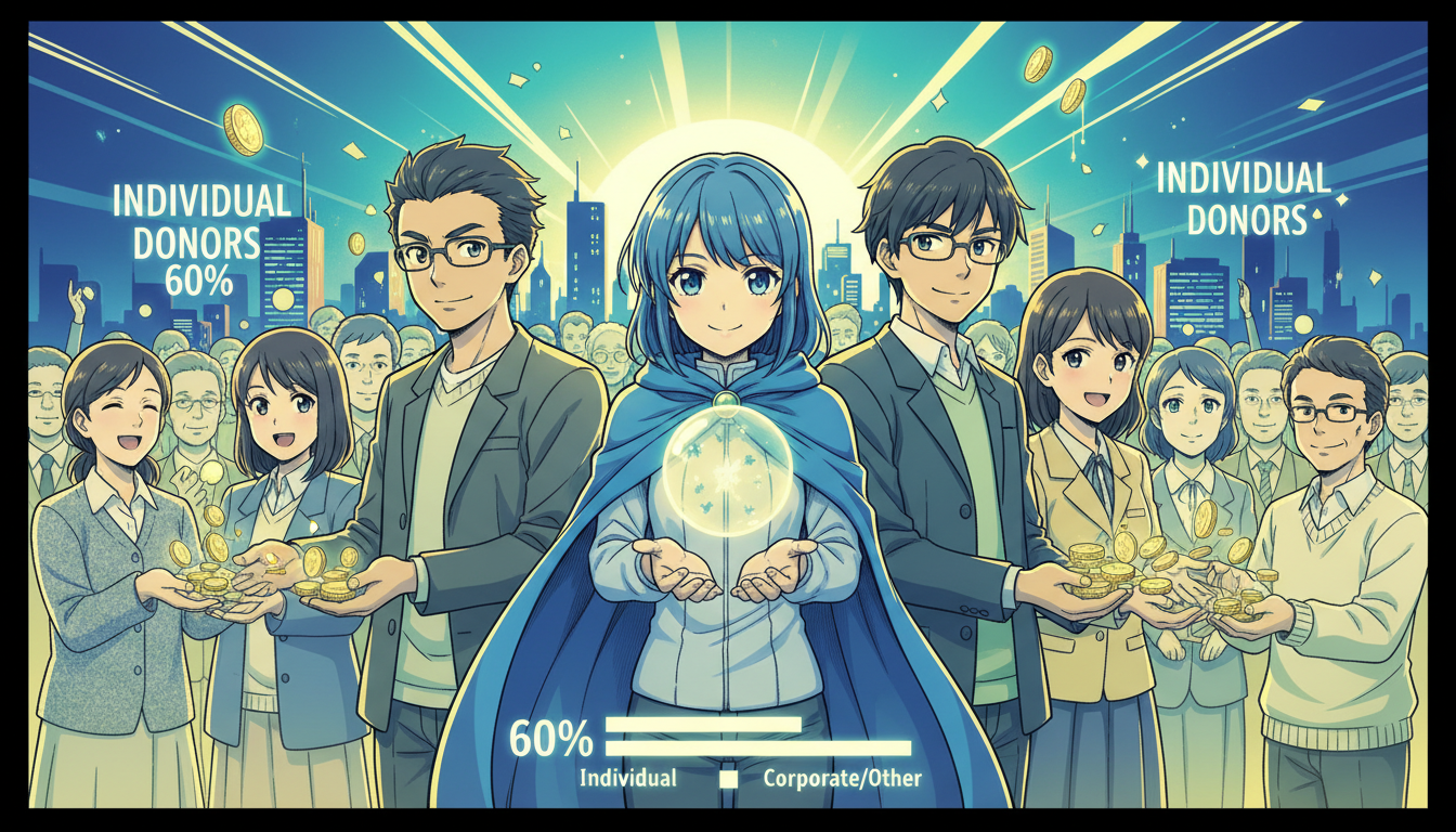 チームみらいの寄付は個人からが60％を占めています
